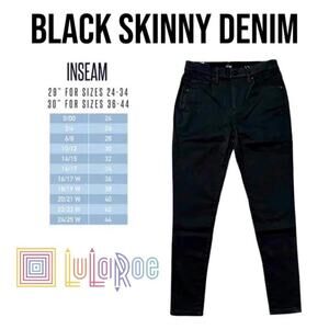 Lularoe Black Skinny Denim Solid Black Ankle‎ Jeans Women Size 28 Pant